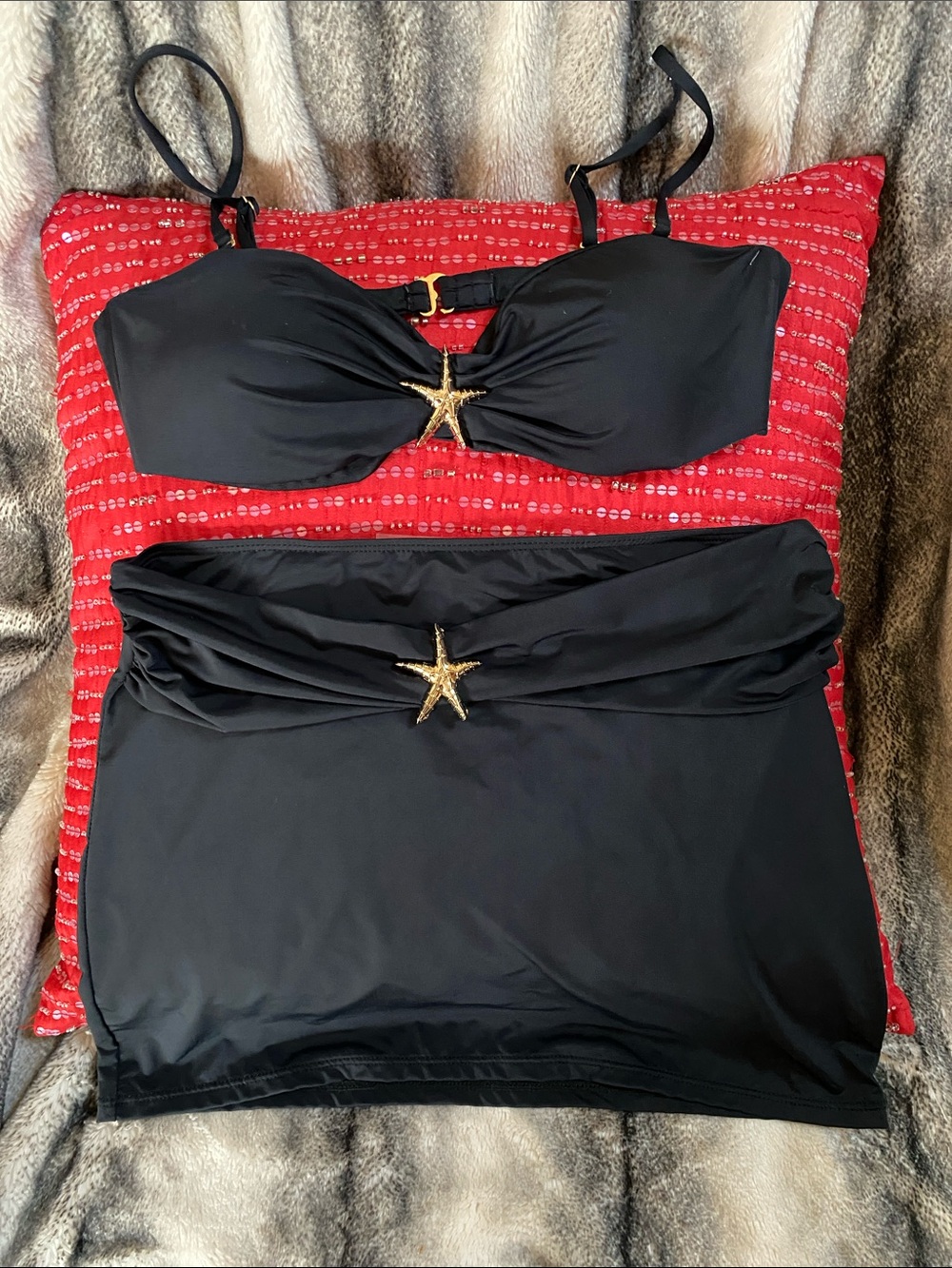 TiniBikini Swimwear Beautiful Black 2 Piece Set Top and Skirt NWT